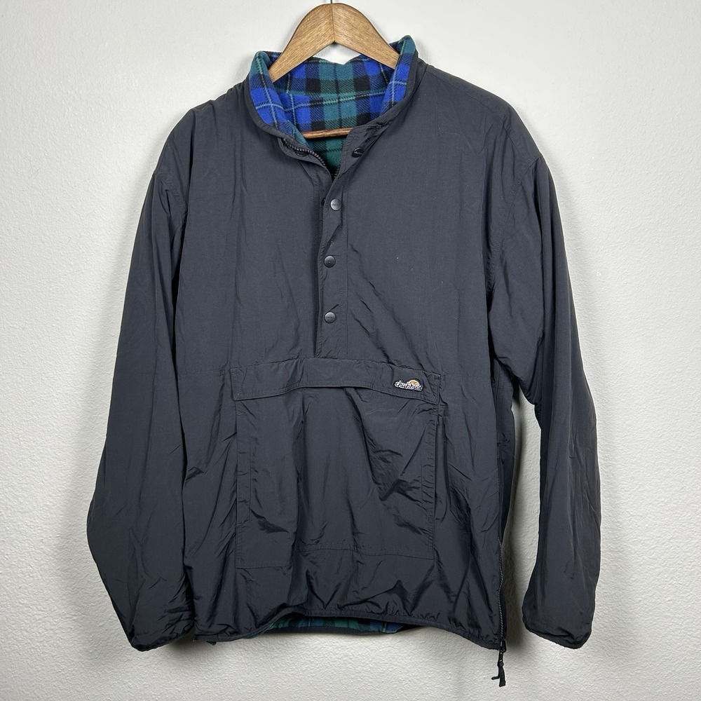 Chubbies Jacket Mens Large Black Reversible Anorak 1/4 Zip Fall Walking Plaid